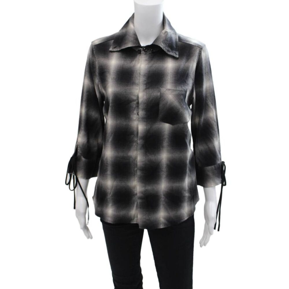 Calvin Rucker Womens Plaid Button Down Shirt Black White Cotton Size Medium